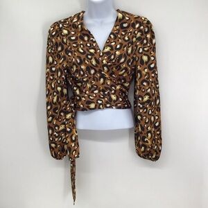 EXPRESS X LADYGANG Womens Animal Print Silky Wrap Top NWT Neutrals Size Small